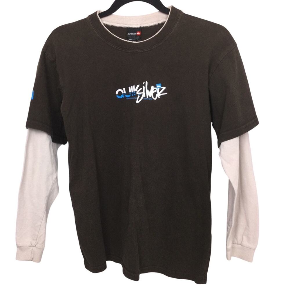 Quiksilver Retro Y2K Skater Crew Neck Pullover Cotton Brown Beige Shirt Boys L